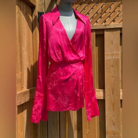 🆕 RAT & BOA 🧿 NWOT Paloma Pink Floral Satin Long Sleeve Mini Dress, Sz XS - Picture 5 of 15